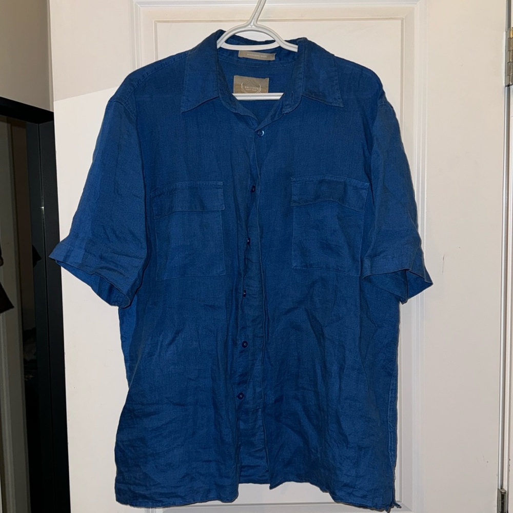 Blue Linen short sleeve button down